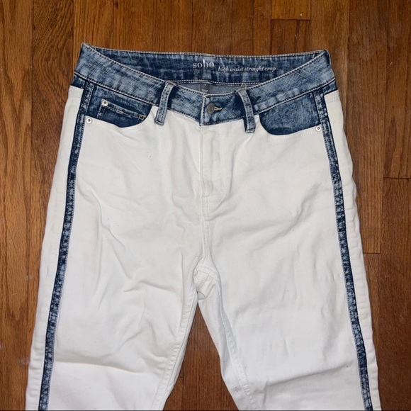 White/blue high waist straight leg jeans, lightly worn - Picture 1 of 4